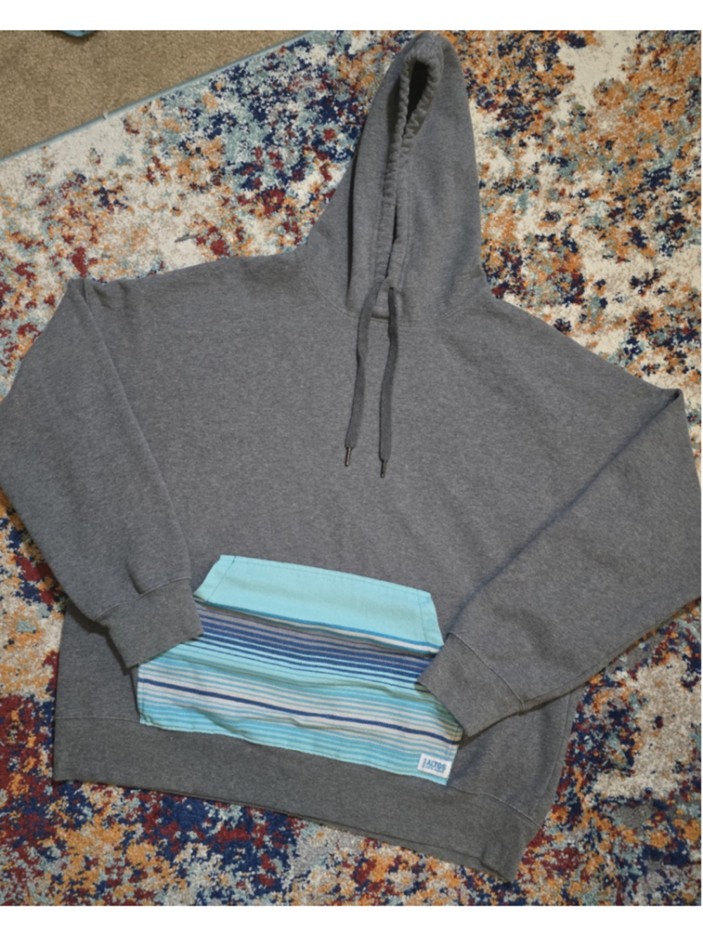 Olmeca Altos Tequila Serape Pocket Hoodie Gray Pullover Men's XL Graphic